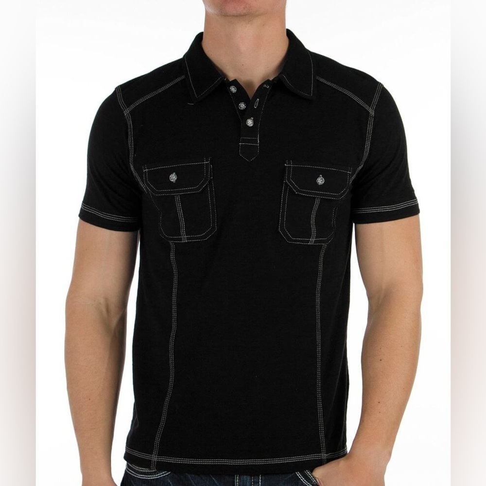 BKE Bayshore 11 polo short sleeves in black standard fit slub fabric size XXL